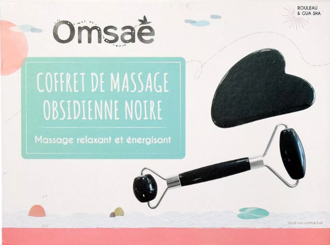 Coffret de Massage Gua Sha et Rouleau en Obsidienne Noire – Rituel beauté et détente 💆‍♀️✨