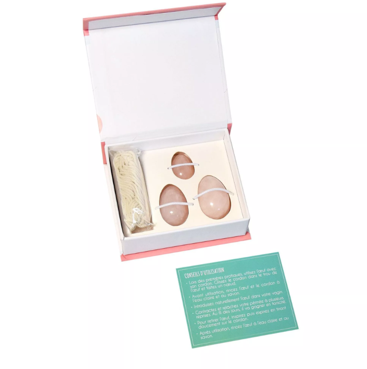 Coffret de 3 Œufs de Yoni en Quartz Rose – Équilibre intérieur et vitalité féminine 🌸